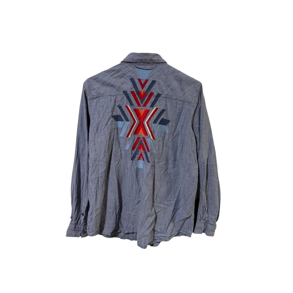 Ariat Real Size XL Blue Chambray Embroidered Western Relaxed Button Down Shirt